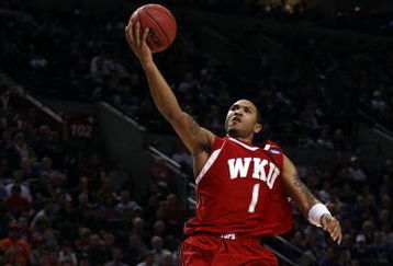 PORTLAND, OR - MARCH 21:  Sergio Kerusch #1 of the Western Kentucky Hilltoppers goes up for a layup as Demetri Goodson #3 of the Gonzaga Bulldogs looks on during the second round of the NCAA Division I Men's Basketball Tournament at the Rose Garden on March 21, 2009 in Portland, Oregon.  (Photo by Jonathan Ferrey/Getty Images)