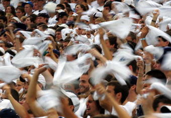 STATE COLLEGE, PA - SEPTEMBER 06:  Fans of Penn State wave towels before a game between the Oregon State Beavers and the Penn State Nittany Lions at Beaver Stadium on September 6, 2008 in State College, Pennsylvania.  (Photo by Ronald Martinez/Getty Images)