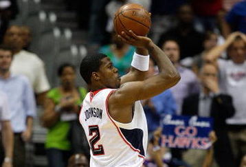 ATLANTA - MAY 11:  Joe Johnson #2 of the Atlanta Hawks shoots against the Cleveland Cavaliers during Game Four of the Eastern Conference Semifinals during the 2009 NBA Playoffs at Philips Arena on May 11, 2009 in Atlanta, Georgia.  NOTE TO USER: User expressly acknowledges and agrees that, by downloading and/or using this Photograph, user is consenting to the terms and conditions of the Getty Images License Agreement.  (Photo by Andy Lyons/Getty Images)