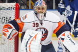 UNIONDALE, NY - DECEMBER 26:  Goalie Rick DiPietro #39 of the New York Islanders guards the net during the game against the Toronto Maple Leafs on December 26, 2008 at the Nassau Coliseum in Uniondale, New York.  (Photo by Bruce Bennett/Getty Images)