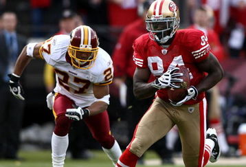 SAN FRANCISCO - DECEMBER 28:  Josh Morgan #84 of the San Francisco 49ers is is chsed by Fred Smoot #27 of the Washington Redskins at Candlestick Park on December 28, 2008 in San Francisco, California.  (Photo by Jonathan Ferrey/Getty Images)