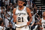 SAN ANTONIO - APRIL 20:  Forward Tim Duncan #21 of the San Antonio Spurs reacts against the Dallas Mavericks in Game Two of the Western Conference Quarterfinals during the 2009 NBA Playoffs at AT&T Center on April 20, 2009 in San Antonio, Texas. NOTE TO USER: User expressly acknowledges and agrees that, by downloading and or using this photograph, User is consenting to the terms and conditions of the Getty Images License Agreement.  (Photo by Ronald Martinez/Getty Images)
