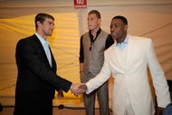 LOS ANGELES, CA - JULY 15:  (L-R) Olympic gold medalist swimmer Michael Phelps NBA player Blake Griffin and NFL player Michael Crabtree arrive at the 2009 ESPY Awards held at Nokia Theatre LA Live on July 15, 2009 in Los Angeles, California. The 17th annual ESPYs will air on Sunday, July 19 at 9PM ET on ESPN.  (Photo by Kevork Djansezian/Getty Images for ESPY)