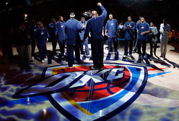 OKLAHOMA CITY - OCTOBER 29:  The Oklahoma City Thunder are introduced before playing the Milwaukee Bucks at the Ford Center on October 29, 2008 in Oklahoma City, Oklahoma. The Bucks won 98-87.  NOTE TO USER: User expressly acknowledges and agrees that, by downloading and/or using this Photograph, user is consenting to the terms and conditions of the Getty Images License Agreement.  (Photo by Chris Graythen/Getty Images)