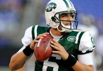 BALTIMORE - AUGUST 24:  Mark Sanchez #6 of the New York Jets warms up before a preseason game against the Baltimore Ravens at M&T Bank Stadium on August 24, 2009 in Baltimore, Maryland.  (Photo by Greg Fiume/Getty Images)