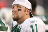 EAST RUTHERFORD, NJ - AUGUST 14:  Kellen Clemens #11 of the New York Jets looks on from the sideline during the preseason game against the St. Louis Rams at Giants Stadium on August 14, 2009  in East Rutherford, New Jersey.  (Photo by Nick Laham/Getty Images)