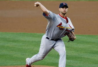 LOS ANGELES, CA - AUGUST 19:  Adam Wainwright #50 of the St. Louis Cardinals pitches against the Los Angeles Dodgers at Dodger Stadium on August 19, 2009 in Los Angeles, California.  (Photo by Jeff Gross/Getty Images)