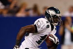 INDIANAPOLIS, IN - AUGUST 20: Wide receiver Jeremy Maclin #18 of the Philadelphia Eagles runs with the football after a pass reception against the Indianapolis Colts at Lucas Oil Stadium on August 20, 2009 in Indianapolis, Indiana. (Photo by Scott Boehm/Getty Images)
