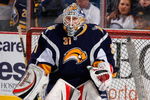 BUFFALO, NY - FEBRUARY 24: Jhonas Enroth #31 of the Buffalo Sabres warms up prior to playing the Anaheim Ducks  on February 24, 2009 at HSBC Arena in Buffalo, New York.  (Photo by Rick Stewart/Getty Images)