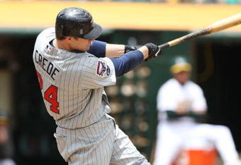 OAKLAND, CA - JUNE 11:  Joe Crede #24 of the Minnesota Twins bats against the Oakland Athletics during a Major League Baseball game on June 11, 2009 at the Oakland Coliseum in Oakland, California.  (Photo by Jed Jacobsohn/Getty Images)