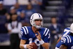 INDIANAPOLIS, IN - AUGUST 20: Quarterback Peyton Manning #18 of the Indianapolis Colts drops back to pass the football against the Philadelphia Eagles at Lucas Oil Stadium on August 20, 2009 in Indianapolis, Indiana. (Photo by Scott Boehm/Getty Images)