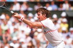 JUL 1984:  A PICTURE SHOWING JIMMY CONNORS OF THE UNITED STATES IN ACTION AGAINST JOHN MCENROE DURING THE FINAL OF THE WIMBLEDON TENNIS CHAMPIONSHIP Mandatory Credit: Allsport UK/ALLSPORT