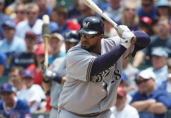 CHICAGO - JULY 03:  Prince Fielder #28 of the Milwaukee Brewers at bat against the Chicago Cubs during their MLB game on July 3, 2009 at Wrigley Field in Chicago, Illinois. (Photo by Jonathan Daniel/Getty Images) 