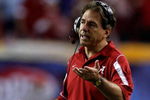 ATLANTA - DECEMBER 06:  Head coach Nick Saban of the Alabama Crimson Tide reacts to a call during the game against the Florida Gators during the SEC Championship on December 6, 2008 at the Georgia Dome in Atlanta, Georgia. The Gators defeated the Crimson Tide 31-20.  (Photo by Chris Graythen/Getty Images)