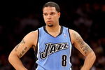 LOS ANGELES, CA - MAY 14:  Deron Williams #8 of the Utah Jazz looks across the court in Game Five of the Western Conference Semifinals against the Los Angeles Lakers during the 2008 NBA Playoffs on May 14, 2008 at Staples Center in Los Angeles, California.  NOTE TO USER: User expressly acknowledges and agrees that, by downloading and/or using this Photograph, user is consenting to the terms and conditions of the Getty Images License Agreement.  (Photo by Stephen Dunn/Getty Images)