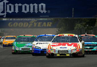 MEXICO CITY, MEXICO - APRIL 20: Colin Braun, driver of the #16 3M Ford leads the field into turn one at the start of the NASCAR Nationwide Series Corona Mexico 200 at Autodromo Hermanos Rodriguez on April 20, 2008 in Mexico City, Mexico. (Photo by Jason Smith/Getty Images for NASCAR)