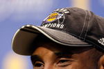 ORLANDO, FL - JUNE 14:  Kobe Bryant #24 of the Los Angeles Lakers speaks to the media after the Lakers defeated the Orlando Magic in Game Five of the 2009 NBA Finals on June 14, 2009 at Amway Arena in Orlando, Florida.  The Lakers won 99-86.  NOTE TO USER:  User expressly acknowledges and agrees that, by downloading and or using this photograph, User is consenting to the terms and conditions of the Getty Images License Agreement.  (Photo by Chris Graythen/Getty Images)