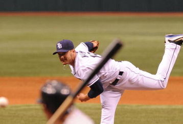 ST. PETERSBURG, FL - APRIL 13: Pitcher Scott Kazmir #19 of the Tampa Bay Rays starts against the New York Yankees on April 13, 2009 at Tropicana Field  in St. Petersburg, Florida.  (Photo by Al Messerschmidt/Getty Images) 