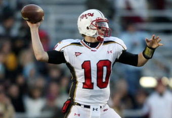 CHESTNUT HILL, MA - NOVEMBER 29:  Chris Turner #10 of the Maryland Terrapins passes the ball in the first quarter against the Boston College Eagles on November 29, 2008 at Alumni Stadium in Chestnut Hill, Massachusetts.  (Photo by Elsa/Getty Images)