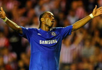 SUNDERLAND, ENGLAND - AUGUST 18:  Didier Drogba of Chelsea gestures during the Barclays Premier League match between Sunderland and Chelsea at the Stadium of Light on August 18, 2009 in Manchester, England. (Photo by Michael Regan/Getty Images)