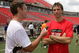 TORONTO - JULY 24: NBA basketball player Steve Nash (R) is interviewed during the MLS All Star Media Game at BMO Field on July 24, 2008 in Toronto, Canada. (Photo by Claus Andersen/Getty Images)