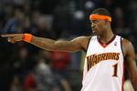 OAKLAND, CA - NOVEMBER 26:  Stephen Jackson #1 of the Golden State Warriors celebrates against the Phoenix Suns on November 26, 2007 at Oracle Arena in Oakland, California. NOTE TO USER: User expressly acknowledges and agrees that, by downloading and or using this photograph, User is consenting to the terms and conditions of the Getty Images License Agreement.  (Photo by Jed Jacobsohn/Getty Images)