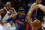 MILWAUKEE - FEBRUARY 07: Allen Iverson #1  of the Detroit Pistons turns upcourt after stealing the ball against the Milwaukee Bucks on February 7, 2009 at the Bradley Center in Milwaukee, Wisconsin. NOTE TO USER: User expressly acknowledges and agreees that, by downloading and/or using this Photograph, User is consenting to the terms and conditions of the Getty Images License Agreement. (Photo by Jonathan Daniel/Getty Images)
