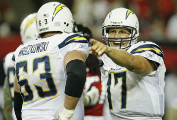 ATLANTA - AUGUST 29:  Quarterback Philip Rivers #17 of the San Diego Chargers argues an intentional grounding call during the game against the Atlanta Falcons at the Georgia Dome on August 29, 2009 in Atlanta, Georgia.  The Falcons beat the Chargers 27-24.  (Photo by Mike Zarrilli/Getty Images)
