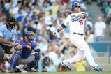 LOS ANGELES, CA - JUNE 08:  Andre Either #16 of the Los Angeles Dodgers grounds out in the 6th inning during the game against the Chicago Cubs at Dodger Stadium on June 8, 2008 in Los Angeles, California. The Cubs defeated the Dodgers 3-1. (Photo by Harry How/Getty Images)