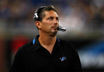 DETROIT, MI - AUGUST 28:  Head coach Jim Schwartz of the Detroit Lions watches the action on the field against the Indianapolis Colts at Ford Field on August 28, 2009 in Detroit, Michigan. The Lions defeated the Colts 18-17. (Photo by Scott Boehm/Getty Images)