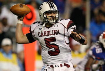 GAINESVILLE, FL - NOVEMBER 15:  Quarterback Stephen Garcia #5 of the South Carolina Gamecocks throws a pass while taking on the Florida Gators at Ben Hill Griffin Stadium on November 15, 2008 in Gainesville, Florida. Florida defeated South Carolina 56-6.  (Photo by Doug Benc/Getty Images)