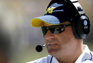ANN ARBOR, MI - SEPTEMBER 06: Head coach Rich Rodriguez of the Michigan Wolverines looks on while playing the Miami of Ohio Red Hawks on September 6, 2008 at Michigan Stadium in Ann Arbor, Michigan.  (Photo by Gregory Shamus/Getty Images)