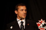 MONTREAL, QC - JUNE 25:  Team Canada Men's Olympic Hockey executive director Steve Yzerman speaks during a press conference to announce Team Canada's 2010 Winter Olympic Men's Hockey coaching staff June 25, 2009 at the Hilton Bonaventure hotel in Montreal, Canada.  (Photo by Jamie Squire/Getty Images)