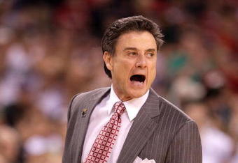 INDIANAPOLIS - MARCH 29:  Head coach Rick Pitino of the Louisville Cardinals coaches against the Michigan State Spartans during the fourth round of the NCAA Division I Men's Basketball Tournament at the Lucas Oil Stadium on March 29, 2009 in Indianapolis, Indiana.  (Photo by Andy Lyons/Getty Images)