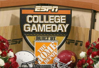 PASADENA, CA - JANUARY 1:  Detail view of the ESPN College Game Day set after the game between the Penn State Nittany Lions and the USC Trojans on January 1, 2009 at the Rose Bowl in Pasadena, California.  USC won 38-24.  (Photo by Jeff Golden/Getty Images)