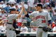 CLEVELAND - JULY 27: Catcher Mike Redmond #55 and pitcher Joe Nathan #38 of the Minnesota Twins celebrate after the game against the Cleveland Indians at Progressive Field on July 27, 2008 in Cleveland, Ohio. (Photo by: Gregory Shamus/Getty Images)