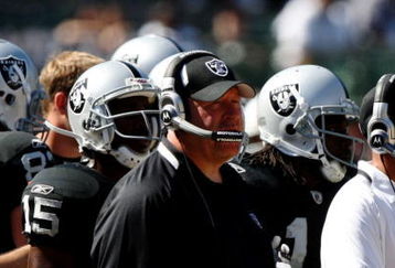 OAKLAND, CA - AUGUST 29:  Head coach Tom Cable of the Oakland Raiders looks on from the sideline during the preseason game against the New Orleans Saints at Oakland-Alameda County Coliseum on August 29, 2009 in Oakland, California. (Photo by Jed Jacobsohn/Getty Images)