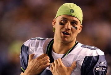 SAN DIEGO - AUGUST 15:  Quarterback Matt Hasselbeck #8 of the Seattle Seahawks on the sidelines during the game with the San Diego Chargers on August 15, 2009 at Qualcomm Stadium in San Diego, California.   The Seahawks won 20-17.  (Photo by Stephen Dunn/Getty Images)
