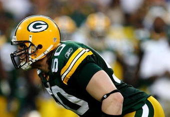 GREEN BAY, WI - AUGUST 15:  Linebacker A.J. Hawk #50 of the Green Bay Packers plays defense against the Cleveland Browns during the preseason game at Lambeau Field on August 15, 2009 in Green Bay, Wisconsin.  (Photo by Jonathan Daniel/Getty Images)