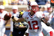 ANN ARBOR, MI - SEPTEMBER 06: Daniel Raudabaugh #12 of the Miami of Ohio Red Hawks gets ready to throw a pass while playing the Michigan Wolverines on September 6, 2008 at Michigan Stadium in Ann Arbor, Michigan. Michigan won the game 16-6. (Photo by Gregory Shamus/Getty Images)