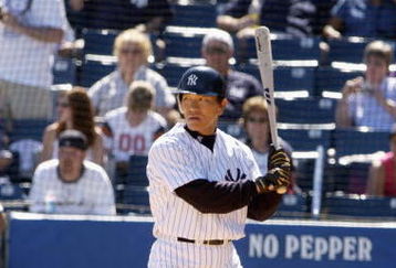 TAMPA, FL - FEBRUARY 24:  Hedeki Matsui of the New York Yankees is at bat during an inter-squad game on February 24, 2003 at Legends Field in Tampa, Florida. (Photo by Ezra Shaw/Getty Images)