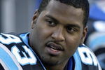 CHARLOTTE, NC - NOVEMBER 13:  Mike Rucker #93 of the Carolina Panthers rests on the bench during the game with the New York Jets at Bank of America Stadium on November 13, 2005 in Charlotte, North Carolina. The Panthers won 30-3. (Photo by Craig Jones/Getty Images)