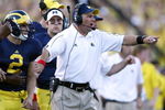 ANN ARBOR, MI - SEPTEMBER 27: Head coach Rich Rodriguez of the Michigan Wolverines reacts after fourth quarter play while playing the Wisconsin Badgers on September 27, 2008 at Michigan Stadium in Ann Arbor, Michigan. (Photo by Gregory Shamus/Getty Images)
