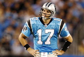 CHARLOTTE, NC - AUGUST 29: Quarterback Jake Delhomme #17 of the Carolina Panthers stands on the field during their game against the Baltimore Ravens at Bank of America Stadium on August 29, 2009 in Charlotte, North Carolina. (Photo by Streeter Lecka/Getty Images)