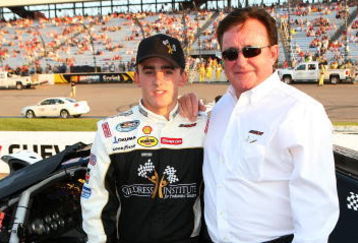 RICHMOND, VA - SEPTEMBER 07:  Austin Dillon driver of the #21 Childress Institute Chevrolet poses with his grandfather, Richard Childress prior to his first NASCAR Nationwide Series Emerson Radio 250 at Richmond International Raceway on September 7, 2008 in Richmond, Virginia.  (Photo by Jerry Markland/Getty Images for NASCAR)