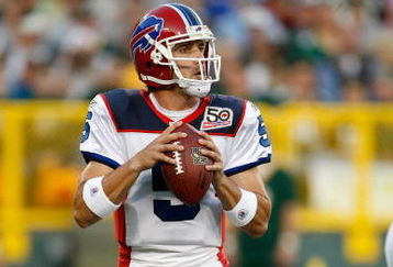 GREEN BAY, WI - AUGUST 22: Quarterback Trent Edwards #5 of the Buffalo Bills drops back to pass against the Green Bay Packers at Lambeau Field on August 22, 2009 in Green Bay. Wisconsin.  (Photo by Scott Boehm/Getty Images)