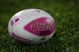 AUCKLAND, NEW ZEALAND - JUNE 12:  The pink playing ball that commemorates the Women in League round and breast cancer lays on the field during the round 14 NRL match between the Warriors and the Newcastle Knights at Mt Smart Stadium on June 12, 2009 in Auckland, New Zealand.  (Photo by Sandra Mu/Getty Images)