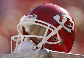 KANSAS CITY, MO - OCTOBER 24:  Detail of a Kansas City Chiefs helmet during the game against the Atlanta Falcons on October 24, 2004 at Arrowhead Stadium in Kansas City, Missouri. The Chiefs defeated the Falcons 56-10.  (Photo by Brian Bahr/Getty Images)