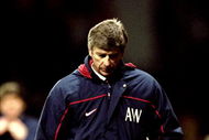 14 Apr 1999: A disappointed Arsenal manager Arsene Wenger trudges off after defeat in the FA Cup semi-final replay against Manchester United at Villa Park in Birmingham, England. United won 2-1 after extra-time. \ Mandatory Credit: Clive Brunskill /Allsport