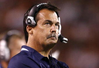 CLEVELAND - AUGUST 29:  Head coach Jeff Fisher of the Tennessee Titans watches his team against the Cleveland Browns at Cleveland Browns Stadium on August 29, 2009 in Cleveland, Ohio.  (Photo by Matt Sullivan/Getty Images)